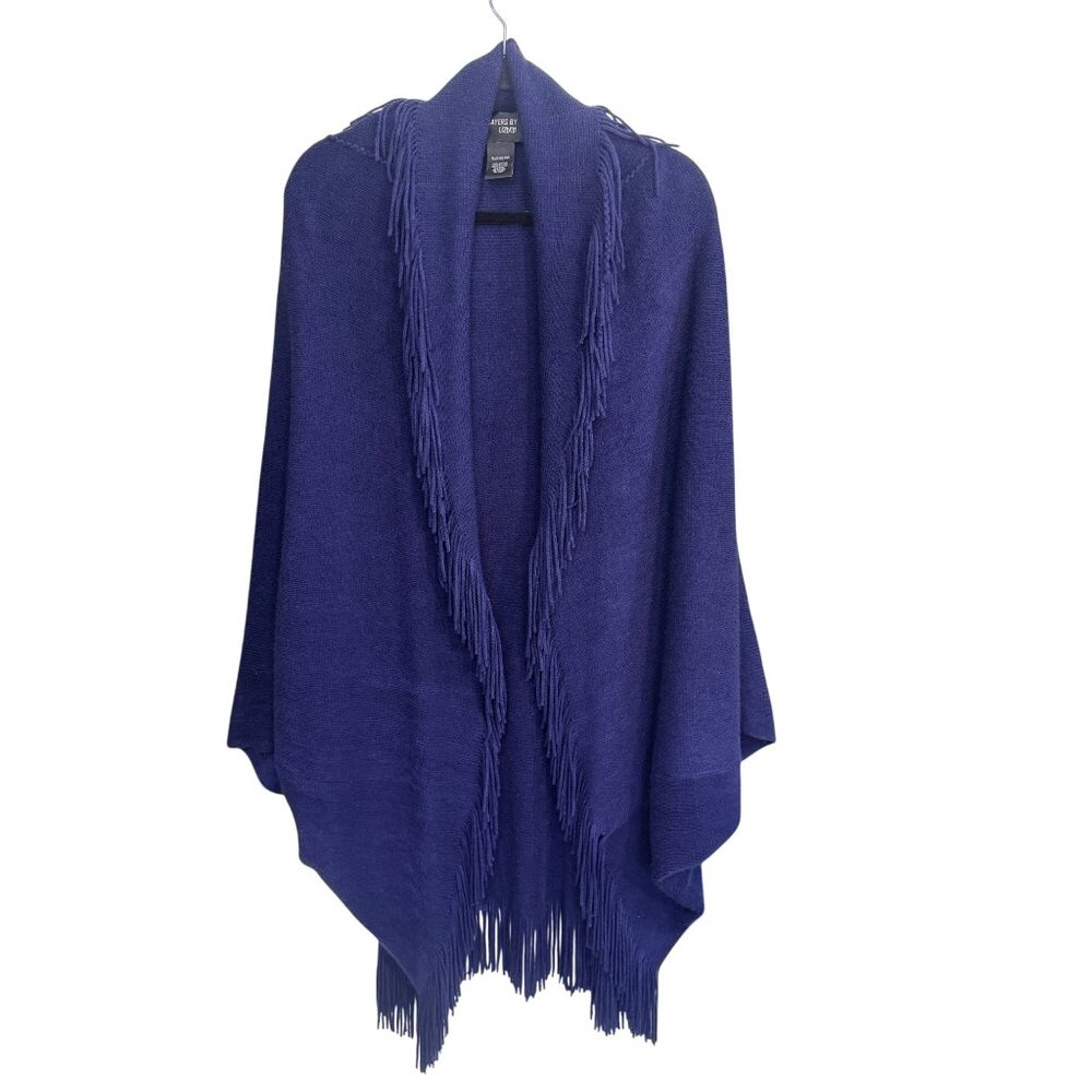 Layers By Lizden Marvelus Cardigan Womens Plus One Size Blue Acrylic Fringe